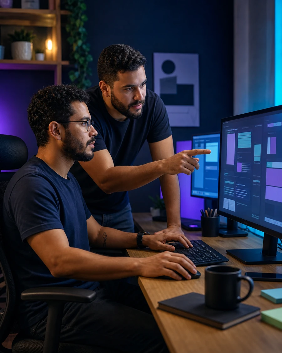 Equipe da LexCode trabalhando em um projeto de desenvolvimento web